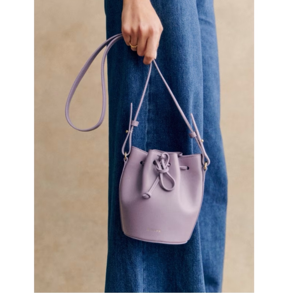 SEZANE Lavender Lilac Pastel Purple Leather Crossbody Micro Farrow Bucket Bag